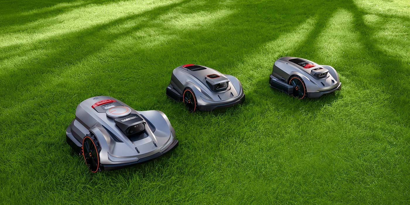 Smart robot lawn mowers on a lawn