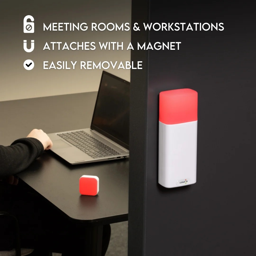 Luxafor presence light on a desk and mounted on a door