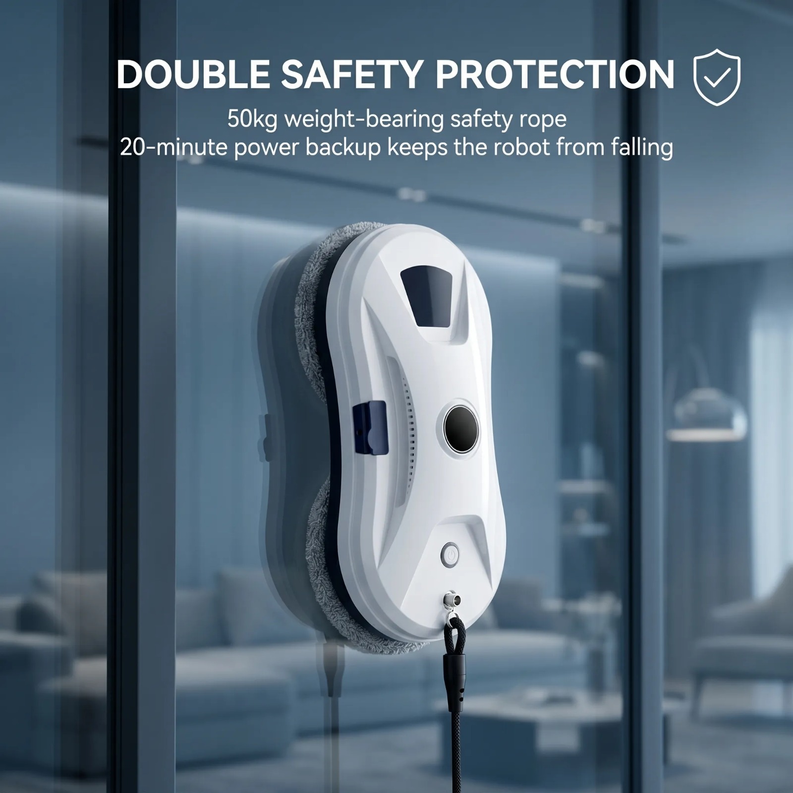 Smart glass cleaner robot mounted on a glass door