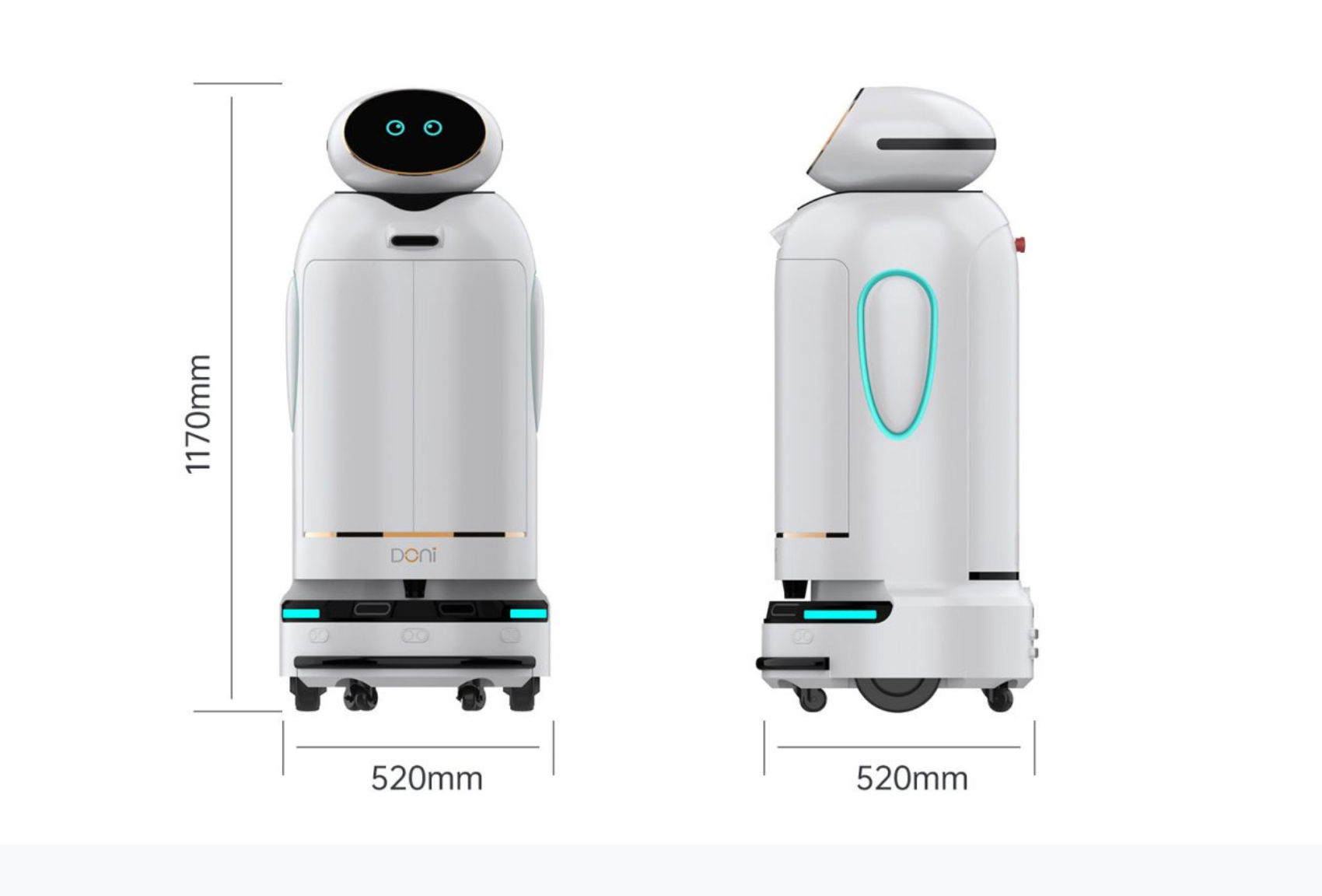 DONI service robot dimensions, 1170mm tall, 520mm wide