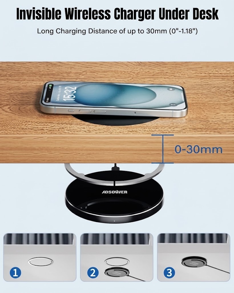 Invisible Wireless Charger Under Desk installation and usage