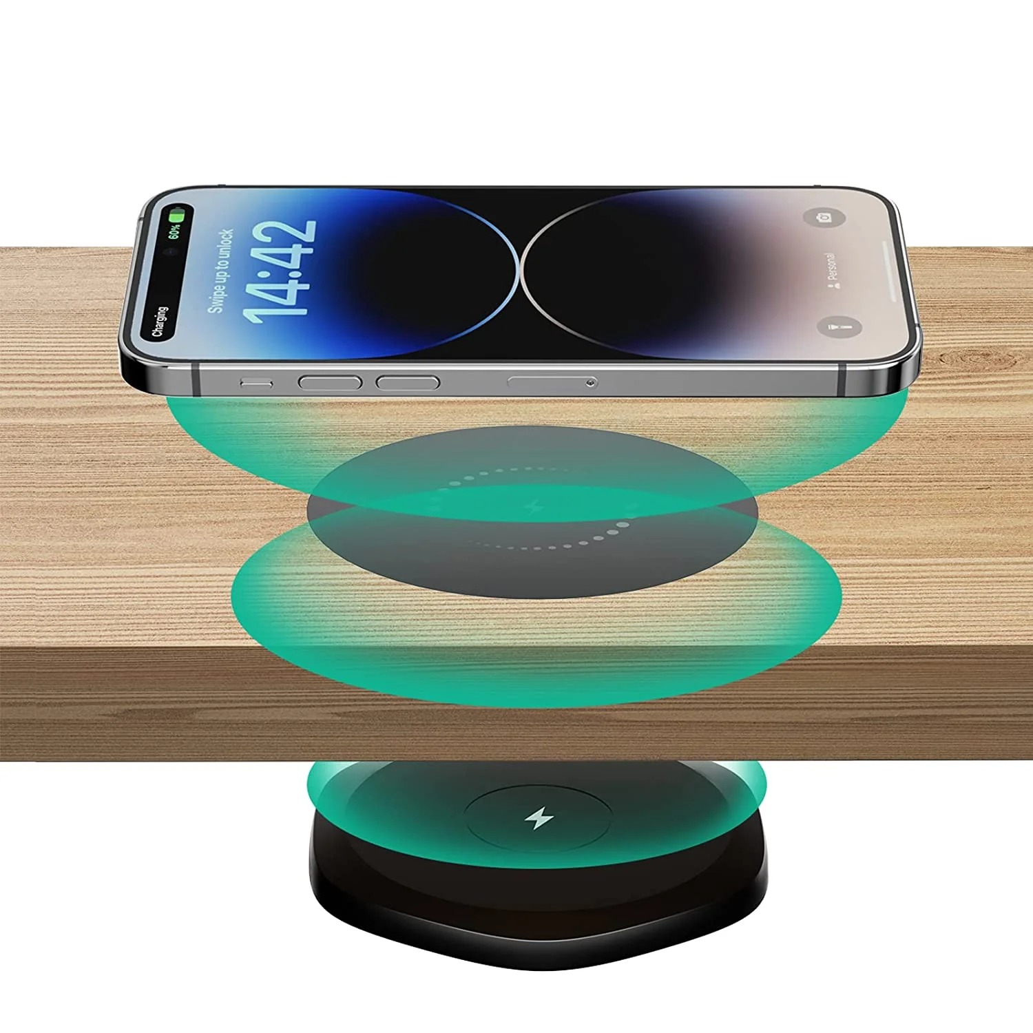 Wireless charging penetrating through wood desk